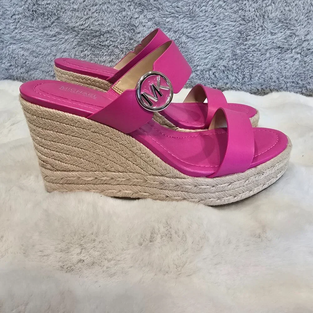 NWOB MICHAEL Michael Kors Hot Pink Espadrille Wedge Sandals